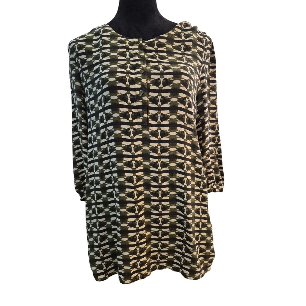 Anthropologie Fei Size 8, 100% Silk Green Geometric Old Money Luxury